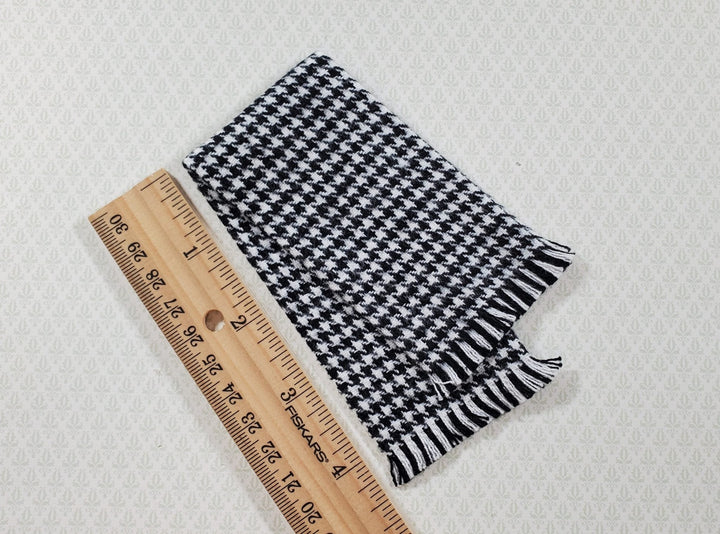 Dollhouse Fringed Blanket Throw Black & White Houndstooth Fabric - MiniatureCrush