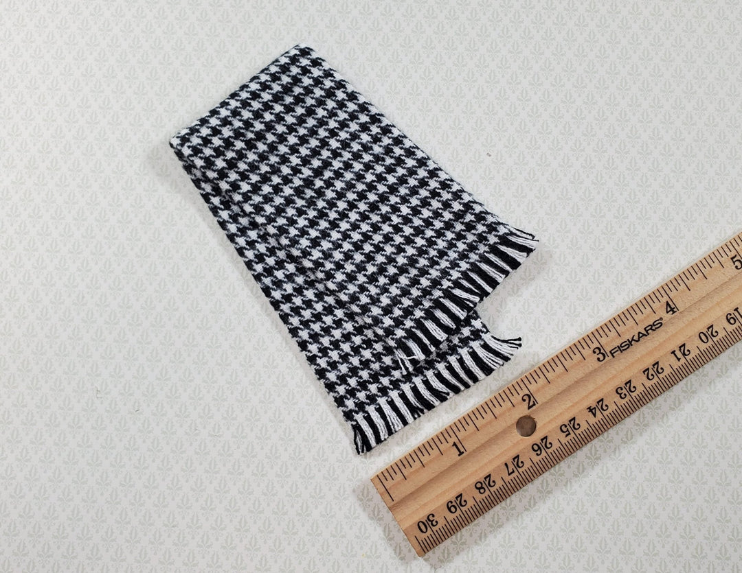 Dollhouse Fringed Blanket Throw Black & White Houndstooth Fabric - MiniatureCrush