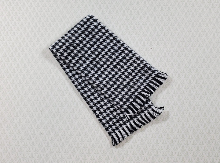 Dollhouse Fringed Blanket Throw Black & White Houndstooth Fabric - MiniatureCrush
