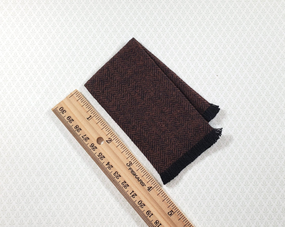 Dollhouse Fringed Blanket Throw Chocolate & Black Herringbone Fabric - MiniatureCrush