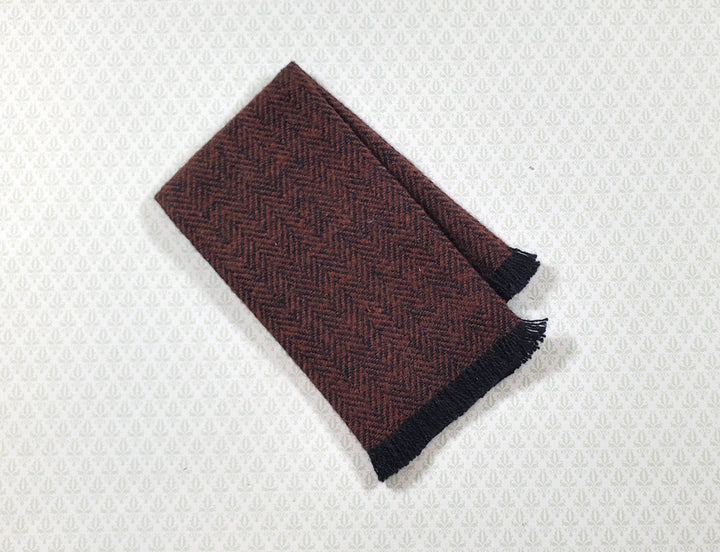 Dollhouse Fringed Blanket Throw Chocolate & Black Herringbone Fabric - MiniatureCrush