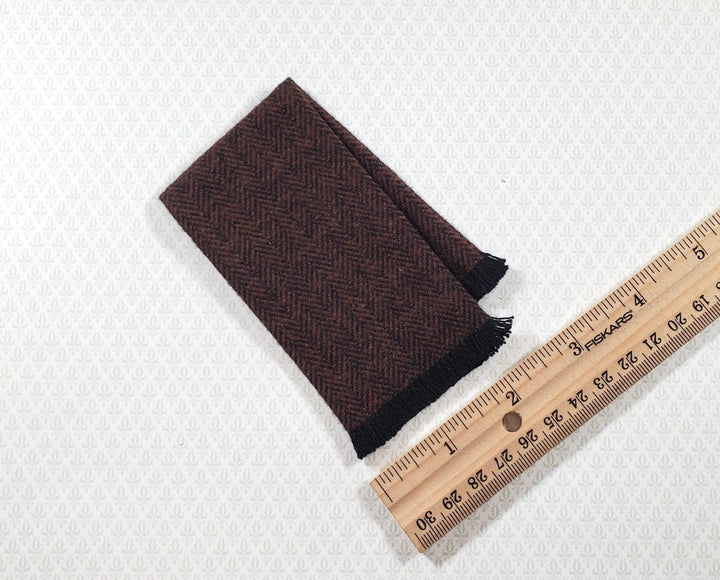 Dollhouse Fringed Blanket Throw Chocolate & Black Herringbone Fabric - MiniatureCrush