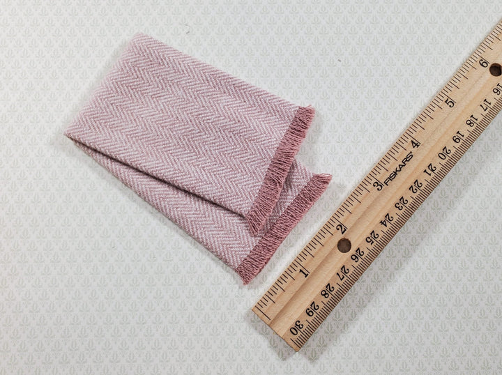Dollhouse Fringed Blanket Throw Pink Blush & White Herringbone Fabric - MiniatureCrush