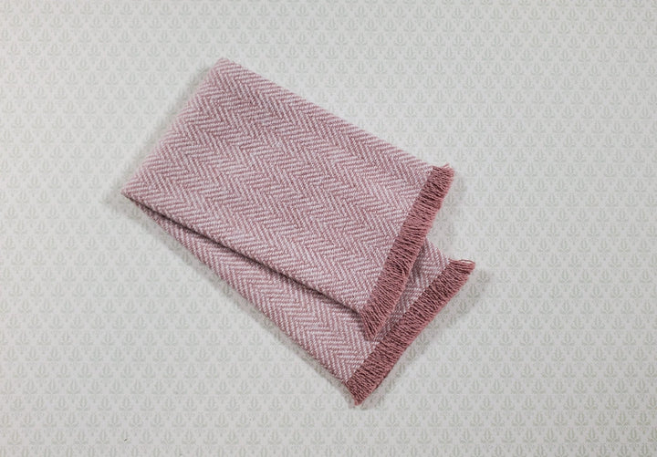 Dollhouse Fringed Blanket Throw Pink Blush & White Herringbone Fabric - MiniatureCrush