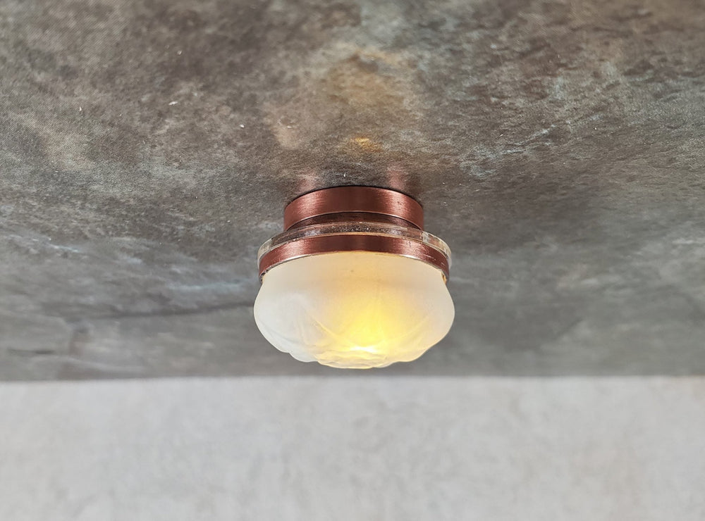 Dollhouse Frosted Ceiling Light Round Copper Wand Battery 1:12 Scale Miniature - MiniatureCrush
