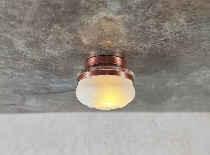 Dollhouse Frosted Ceiling Light Round Copper Wand Battery 1:12 Scale Miniature - MiniatureCrush
