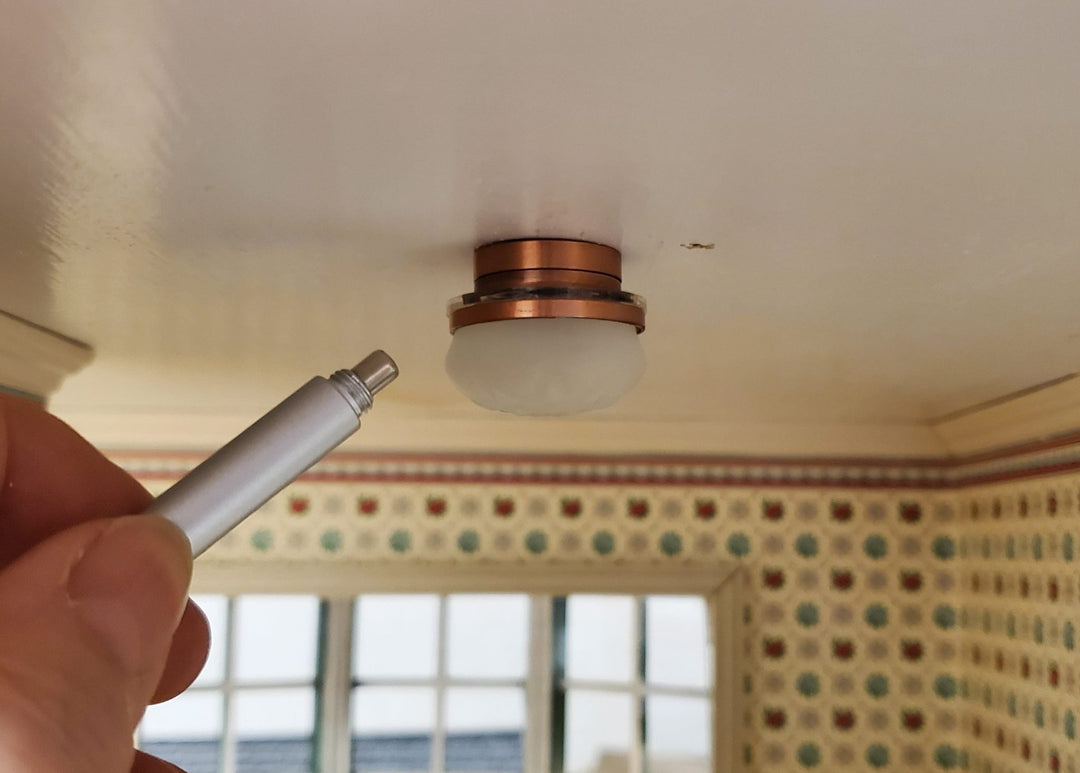 Dollhouse Frosted Ceiling Light Round Copper Wand Battery 1:12 Scale Miniature - MiniatureCrush