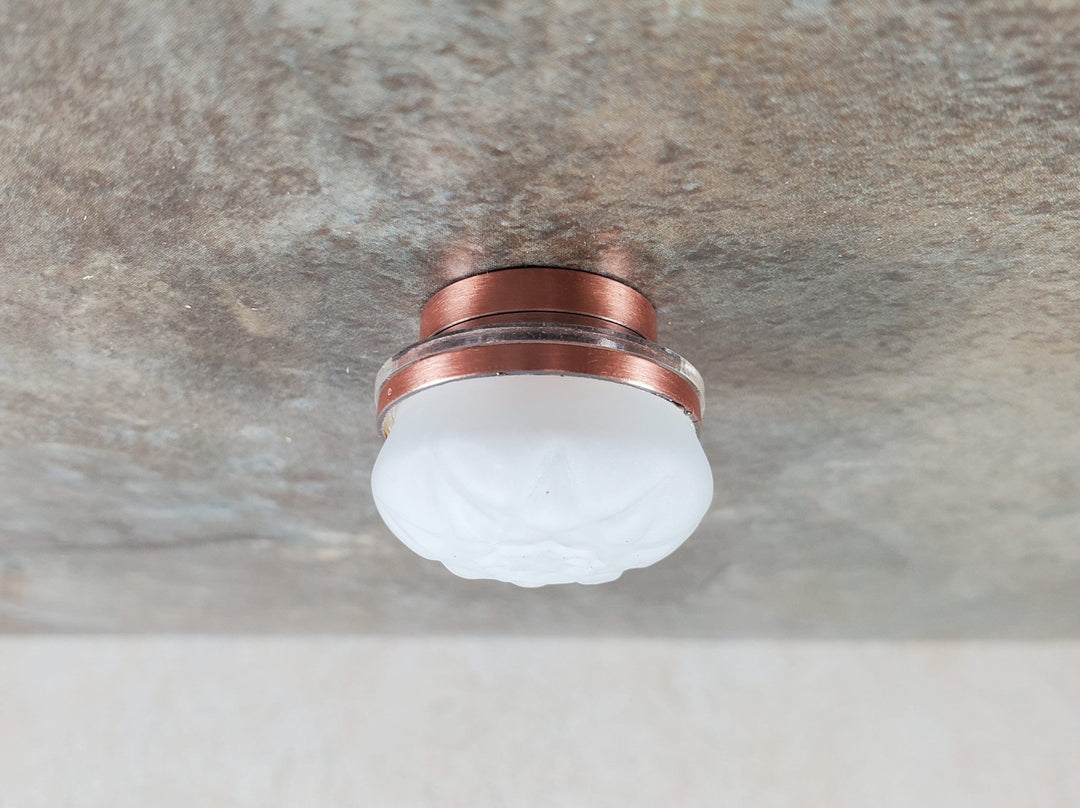 Dollhouse Frosted Ceiling Light Round Copper Wand Battery 1:12 Scale Miniature - MiniatureCrush