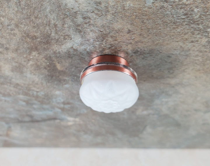 Dollhouse Frosted Ceiling Light Round Copper Wand Battery 1:12 Scale Miniature - MiniatureCrush