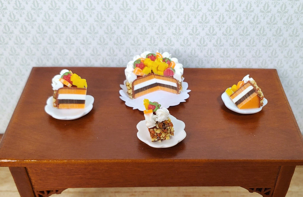 Dollhouse Fruit Topped Cake Sliced 1:12 Scale Miniature Dessert Food Bakery - MiniatureCrush