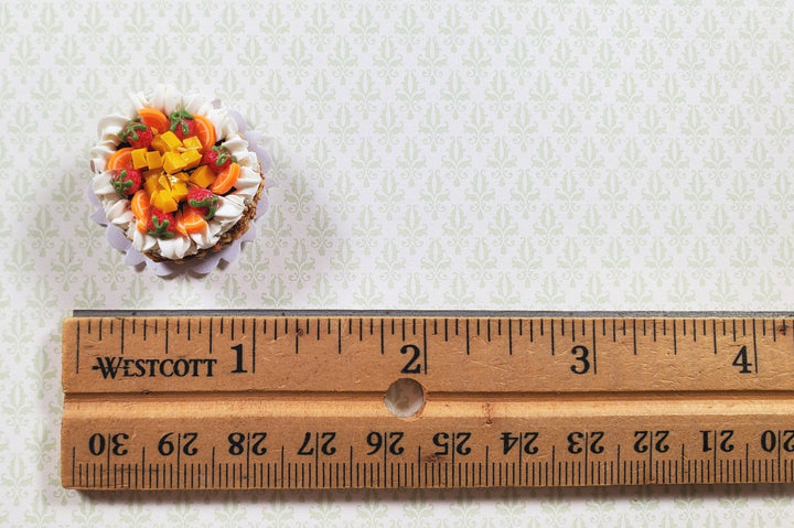 Dollhouse Fruit Topped Cake Sliced 1:12 Scale Miniature Dessert Food Bakery - MiniatureCrush