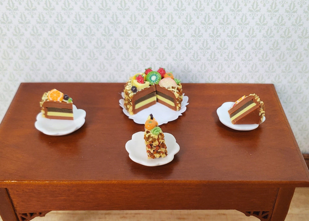 Dollhouse Fruit Topped Cake Sliced 1:12 Scale Miniature Dessert Food Bakery - MiniatureCrush
