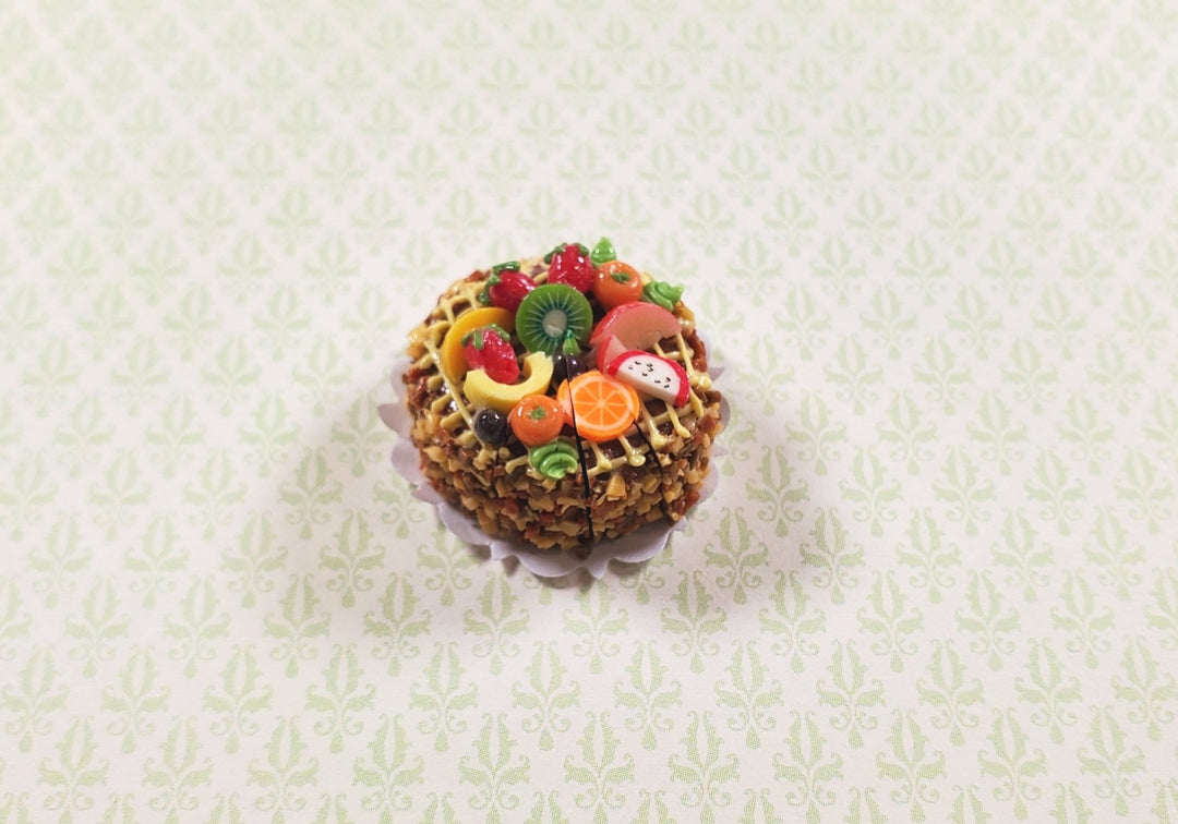 Dollhouse Fruit Topped Cake Sliced 1:12 Scale Miniature Dessert Food Bakery - MiniatureCrush
