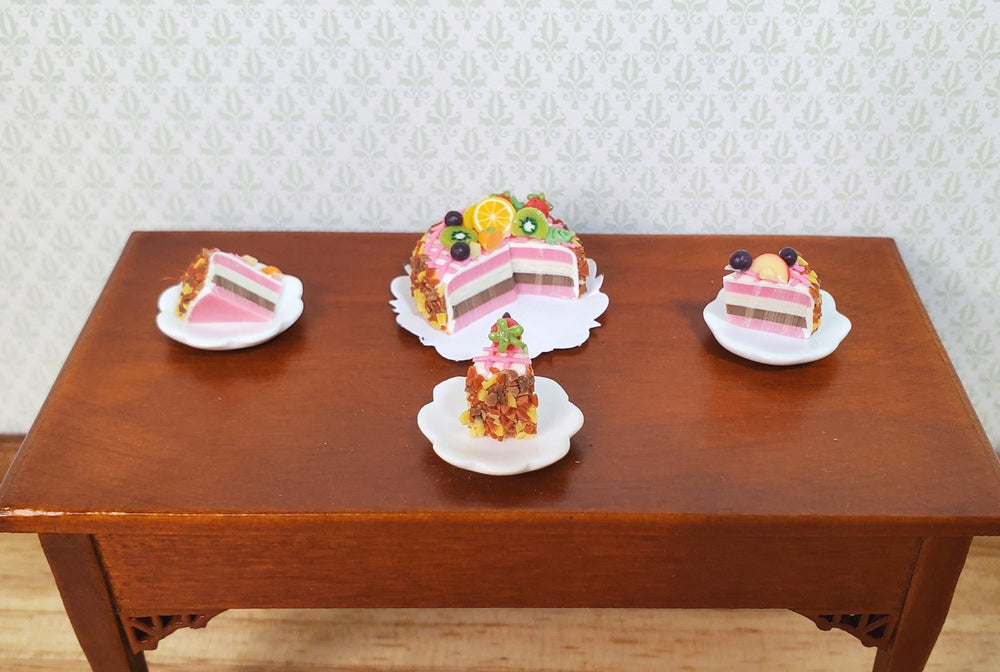 Dollhouse Fruit Topped Cake Sliced 1:12 Scale Miniature Dessert Food Bakery - MiniatureCrush