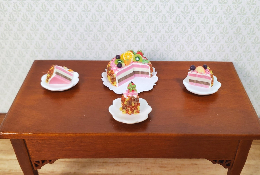 Dollhouse Fruit Topped Cake Sliced 1:12 Scale Miniature Dessert Food Bakery - MiniatureCrush