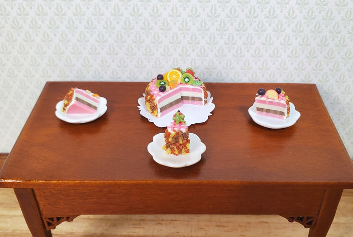 Dollhouse Fruit Topped Cake Sliced 1:12 Scale Miniature Dessert Food Bakery - MiniatureCrush