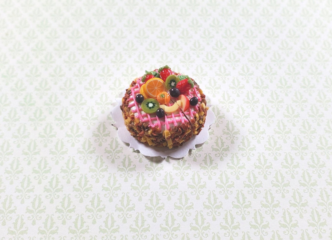 Dollhouse Fruit Topped Cake Sliced 1:12 Scale Miniature Dessert Food Bakery - MiniatureCrush