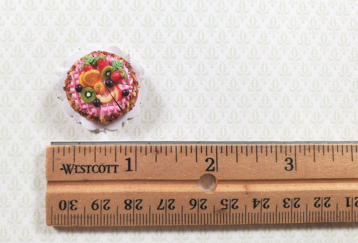 Dollhouse Fruit Topped Cake Sliced 1:12 Scale Miniature Dessert Food Bakery - MiniatureCrush