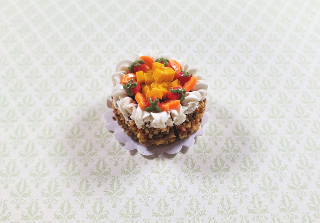 Dollhouse Fruit Topped Cake Sliced 1:12 Scale Miniature Dessert Food Bakery - MiniatureCrush