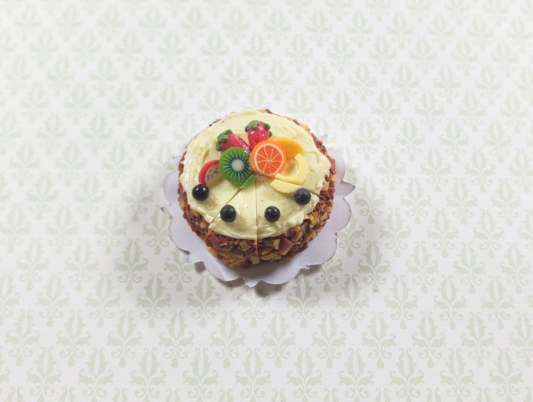 Dollhouse Fruit Topped Cake Sliced 1:12 Scale Miniature Dessert Food Bakery - MiniatureCrush