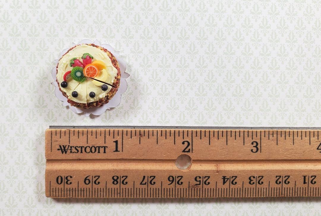 Dollhouse Fruit Topped Cake Sliced 1:12 Scale Miniature Dessert Food Bakery - MiniatureCrush