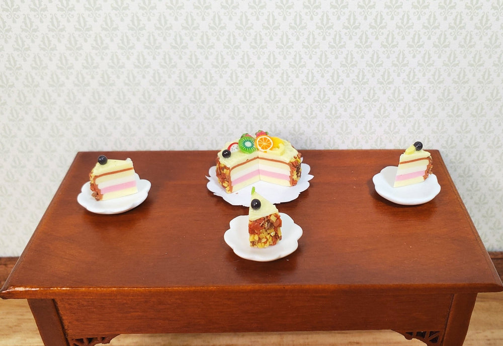 Dollhouse Fruit Topped Cake Sliced 1:12 Scale Miniature Dessert Food Bakery - MiniatureCrush