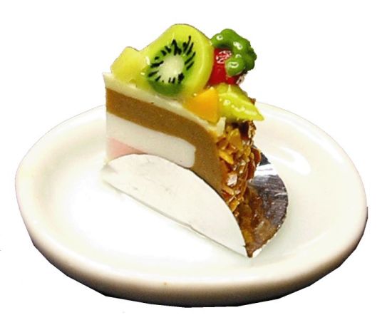 Dollhouse Fruit Topped Slice of Cake 1:12 Scale Miniature Food Dessert Bakery - MiniatureCrush