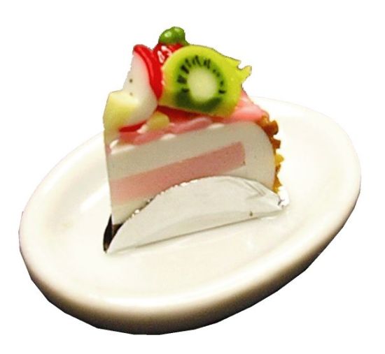 Dollhouse Fruit Topped Slice of Cake 1:12 Scale Miniature Food Dessert Bakery - MiniatureCrush