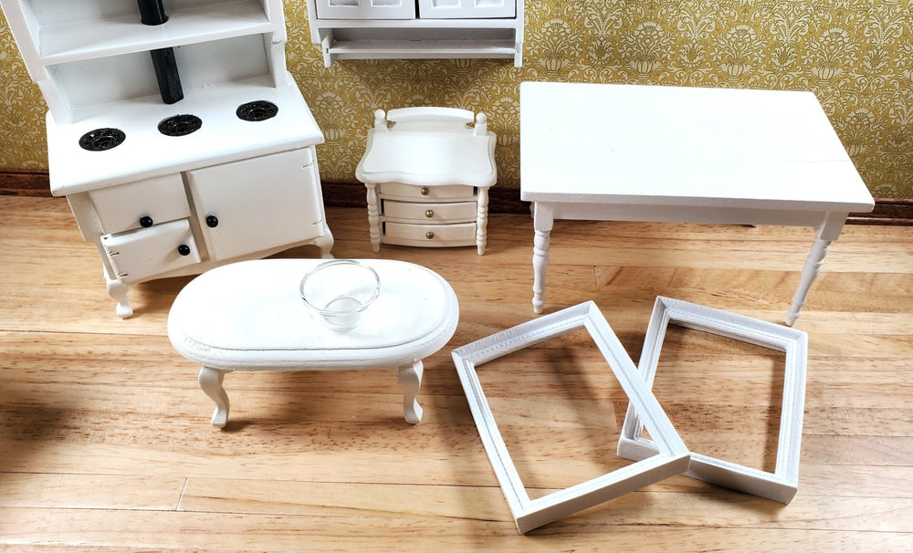 Dollhouse Furniture Lot Scratch & Dent 1:12 Scale White Table Stove Nightstand Picture Frames + - MiniatureCrush