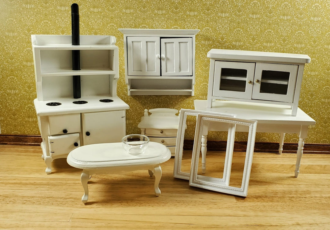 Dollhouse Furniture Lot Scratch & Dent 1:12 Scale White Table Stove Nightstand Picture Frames + - MiniatureCrush
