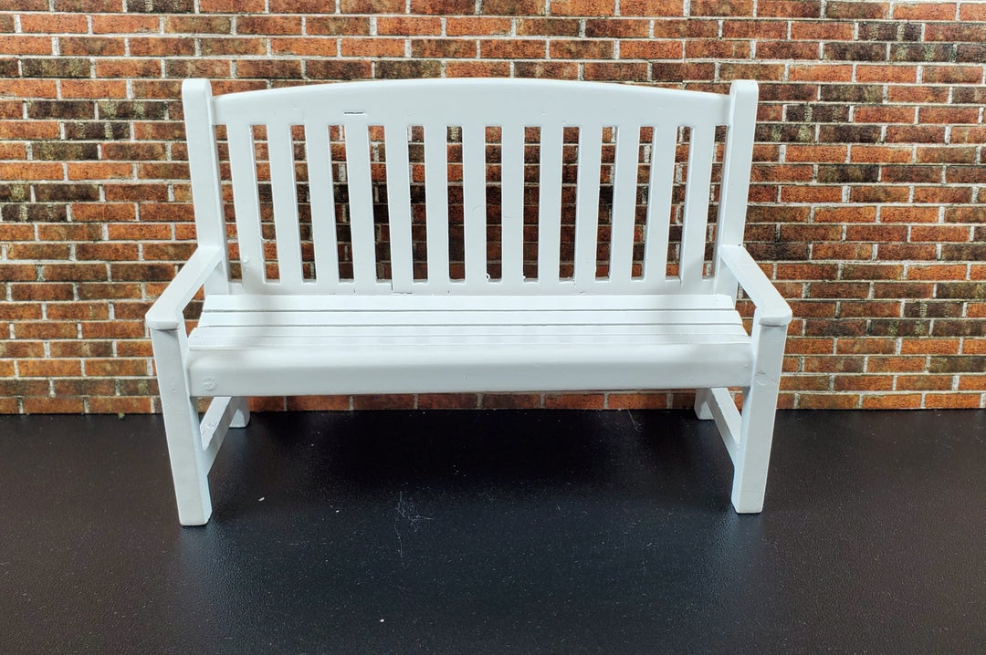 Dollhouse Garden Bench Large White Wood 1:12 Scale Miniature Furniture - Miniature Crush