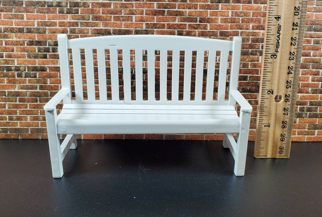 Dollhouse Garden Bench Large White Wood 1:12 Scale Miniature Furniture - Miniature Crush