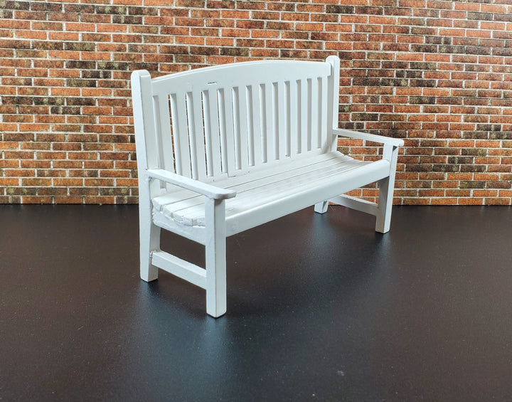 Dollhouse Garden Bench Large White Wood 1:12 Scale Miniature Furniture - Miniature Crush