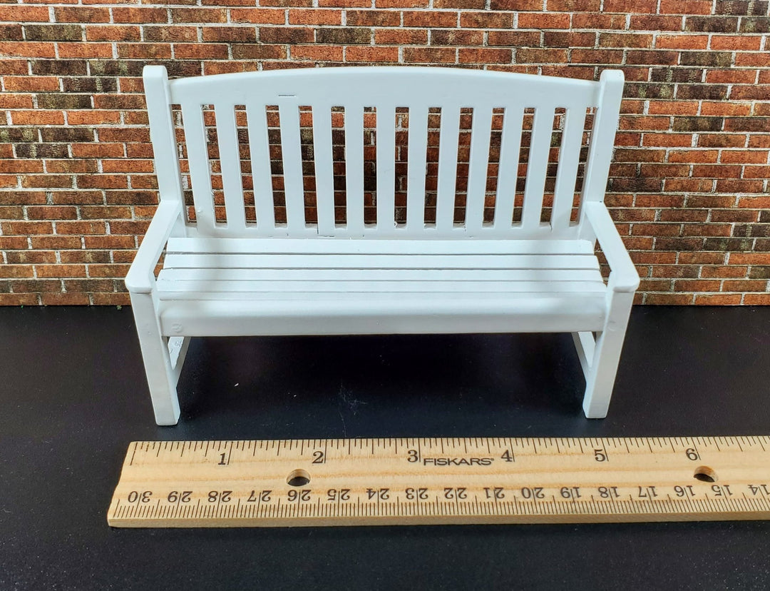 Dollhouse Garden Bench Large White Wood 1:12 Scale Miniature Furniture - Miniature Crush