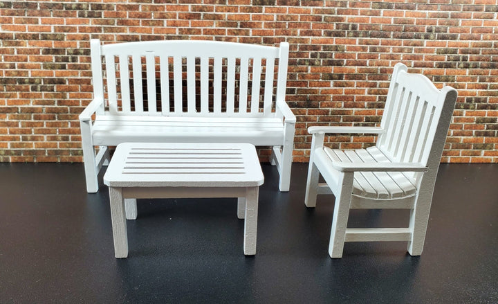 Dollhouse Garden Bench Large White Wood 1:12 Scale Miniature Furniture - Miniature Crush