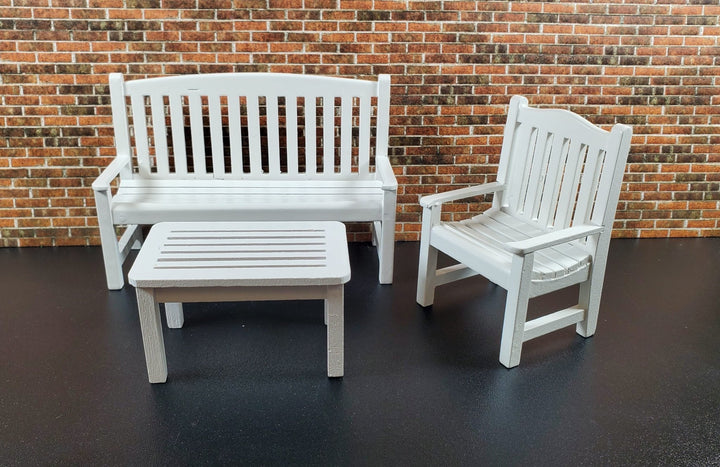 Dollhouse Garden Bench Large White Wood 1:12 Scale Miniature Furniture - Miniature Crush