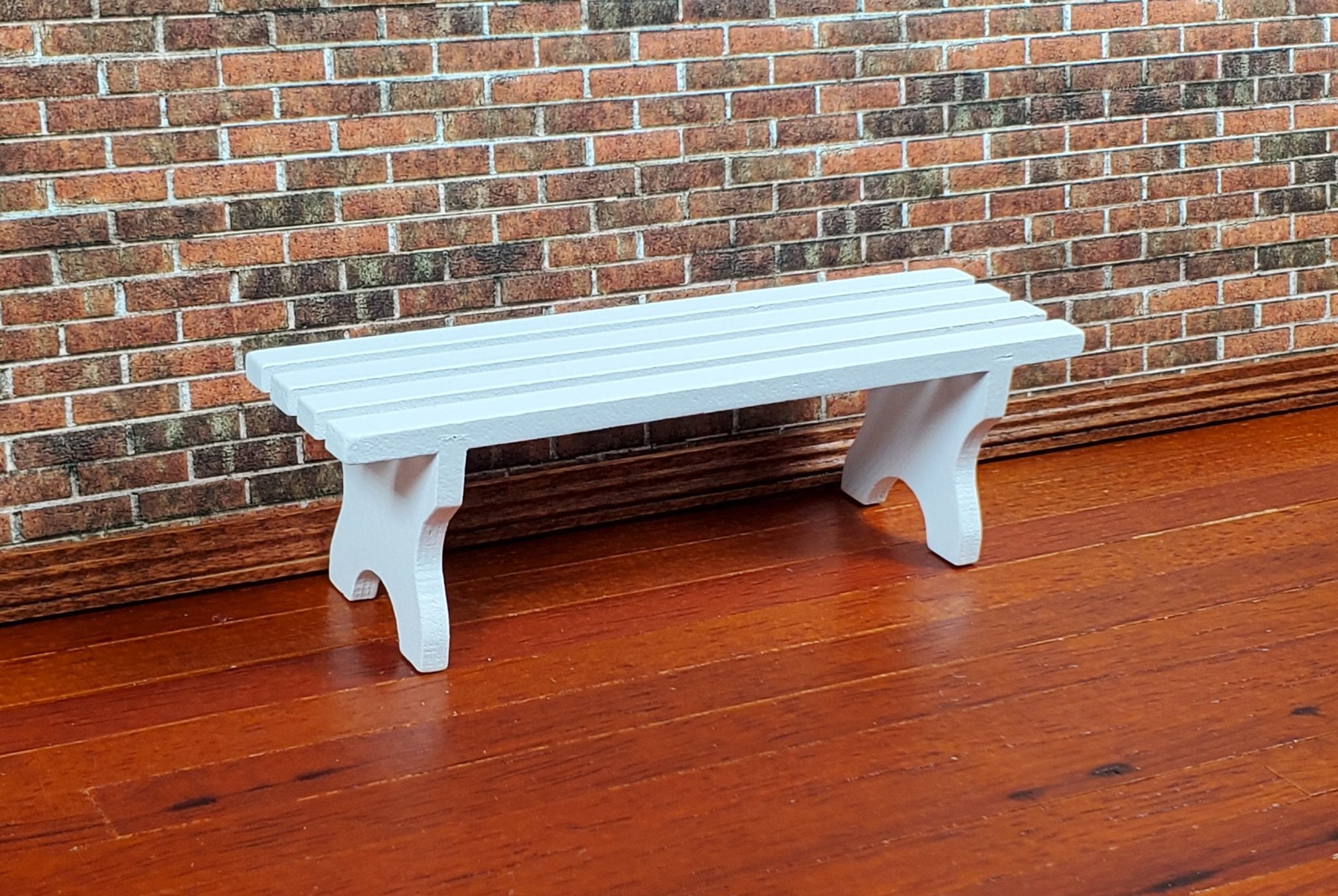 Dollhouse Garden Bench Slated Large White Wood 1:12 Scale Miniature Fu ...