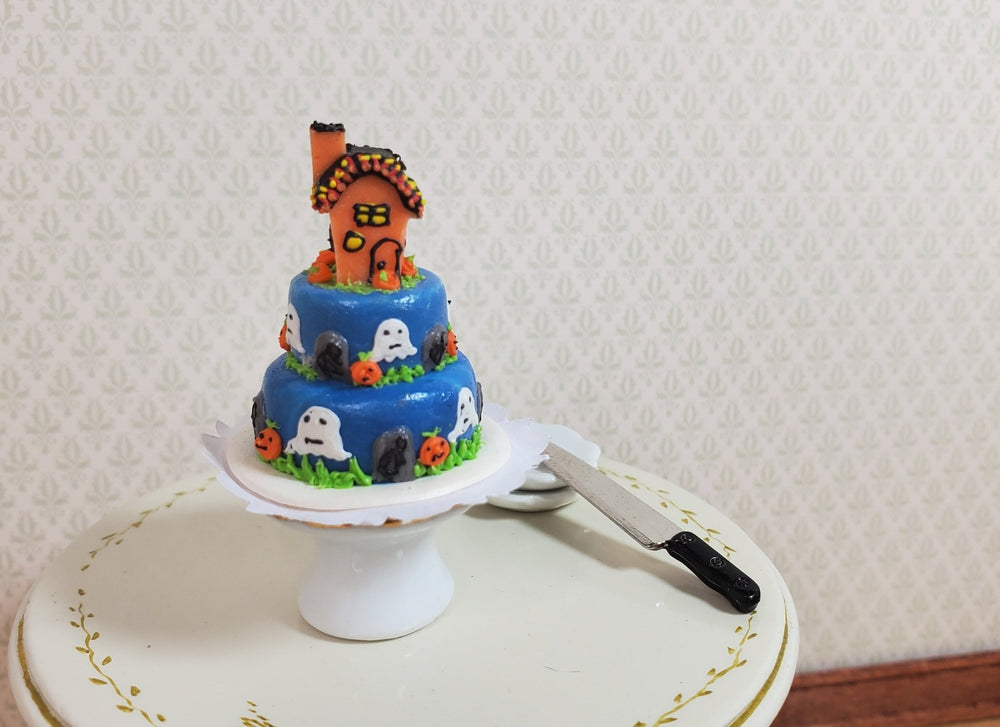 Dollhouse Ghostly Haunt 3 Tier Halloween Cake 1:12 Scale Miniature Dessert - MiniatureCrush