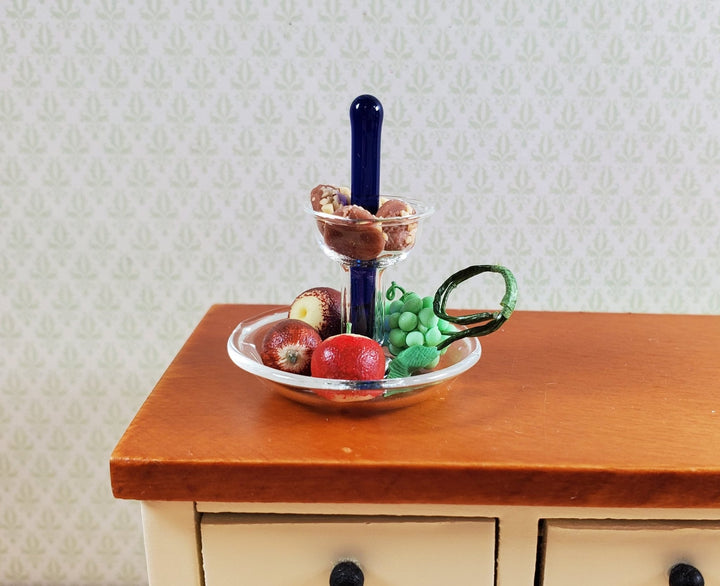 Dollhouse Glass 2 - Tier Serving Stand Cobal Blue Center 1:12 Scale Miniature - MiniatureCrush