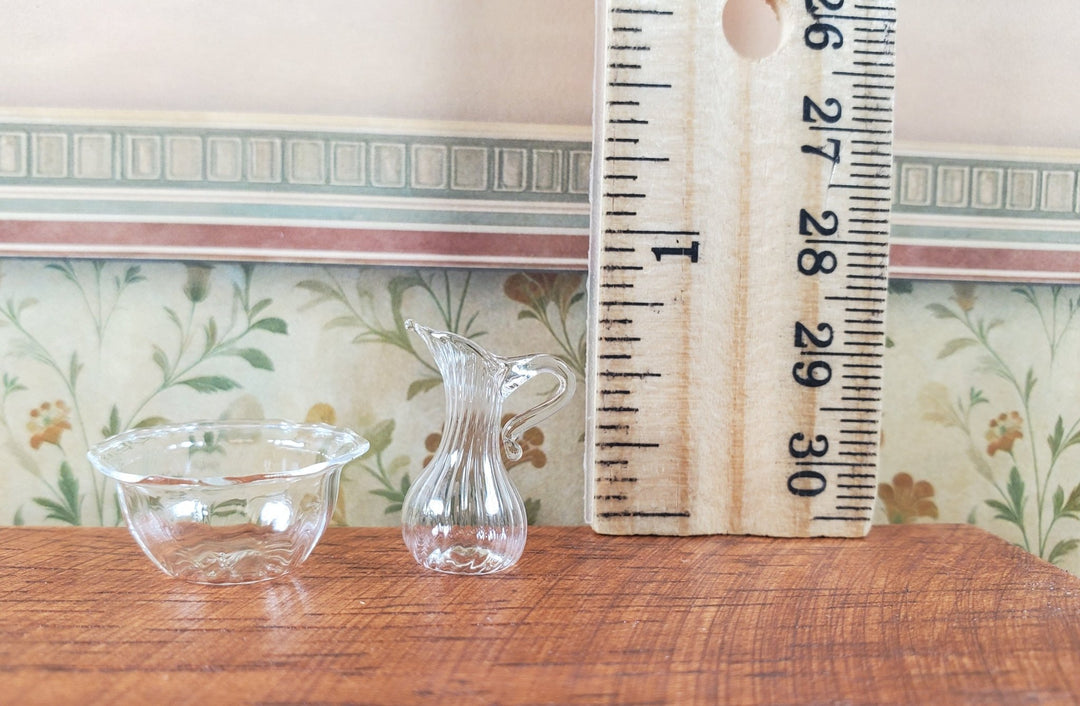 Dollhouse Glass Bowl and Pitcher Set 1:12 Scale Miniature Decoration Dining - MiniatureCrush