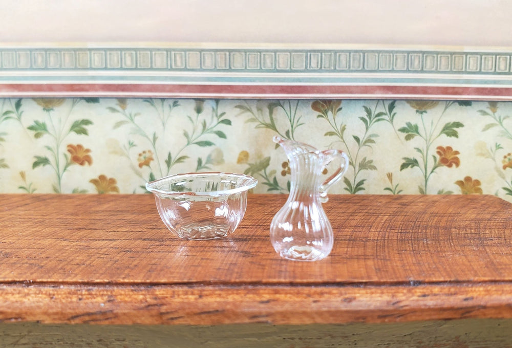 Dollhouse Glass Bowl and Pitcher Set 1:12 Scale Miniature Decoration Dining - MiniatureCrush