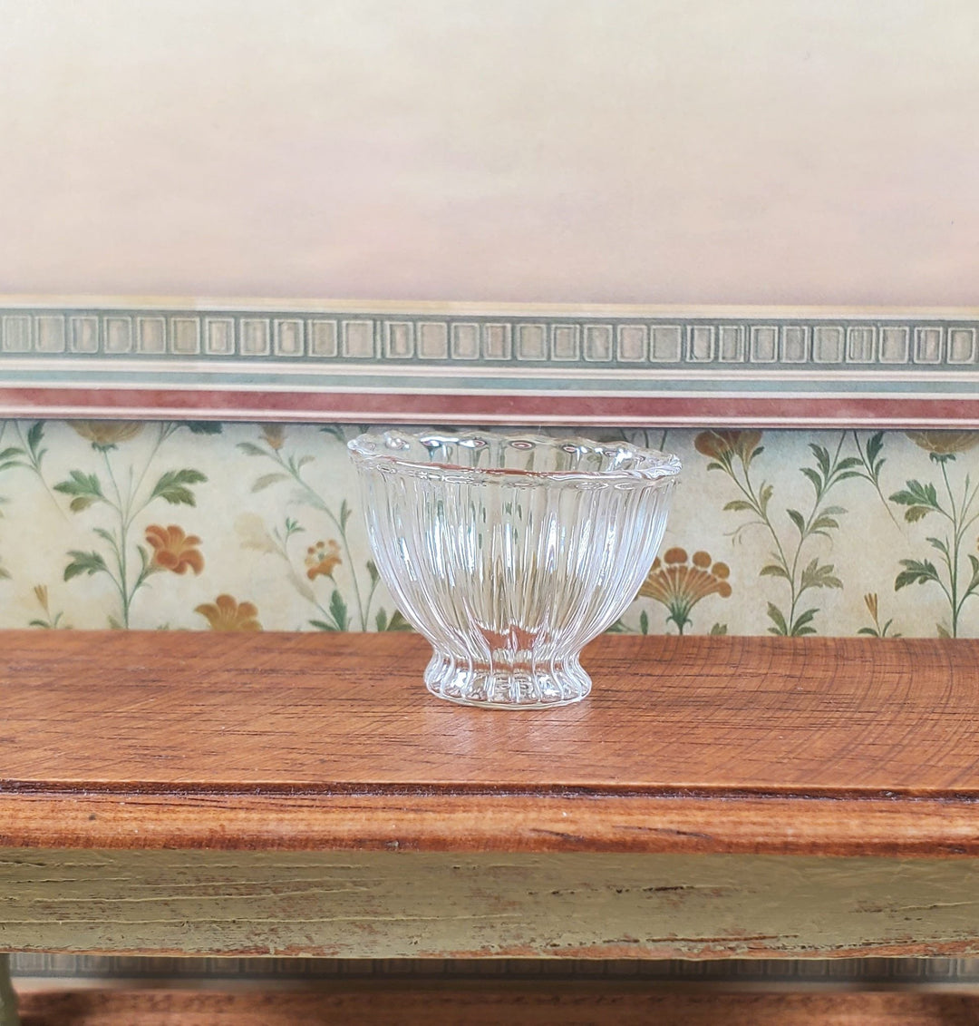 Dollhouse Glass Flared Ribbed Bowl 1:12 Scale Miniature Decor - MiniatureCrush