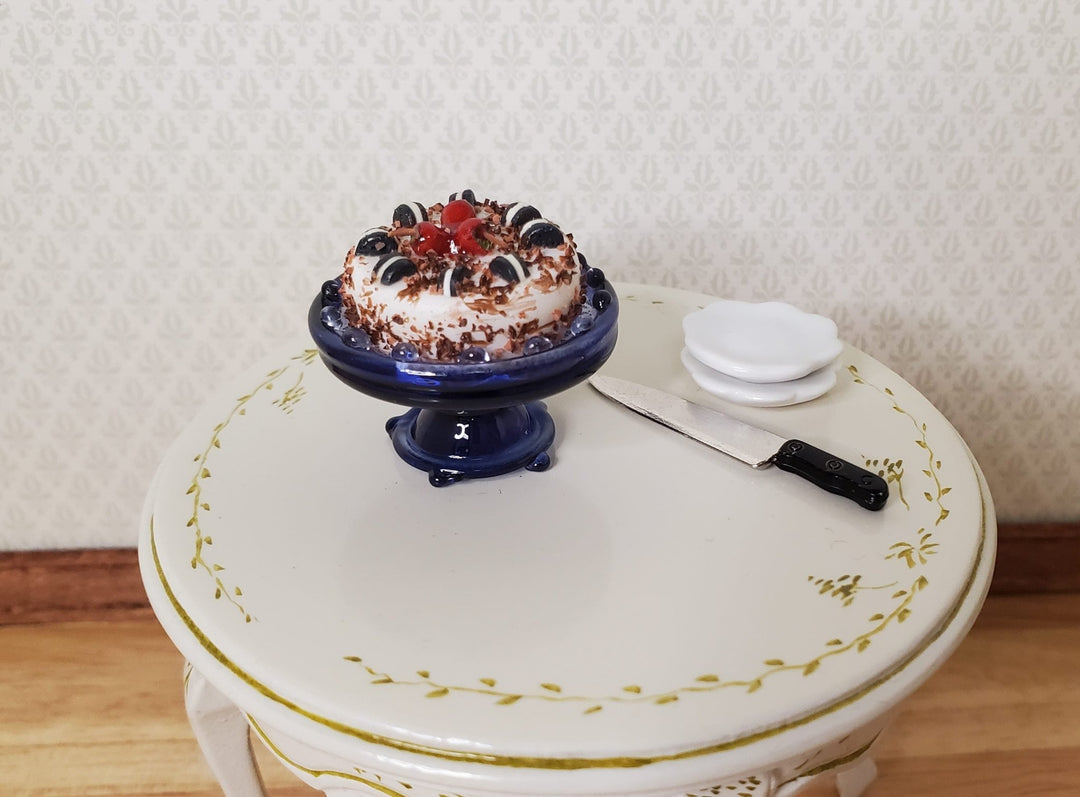 Dollhouse Glass Pedestal Bowl or Cake Stand Blue 1:12 Scale Miniature - MiniatureCrush