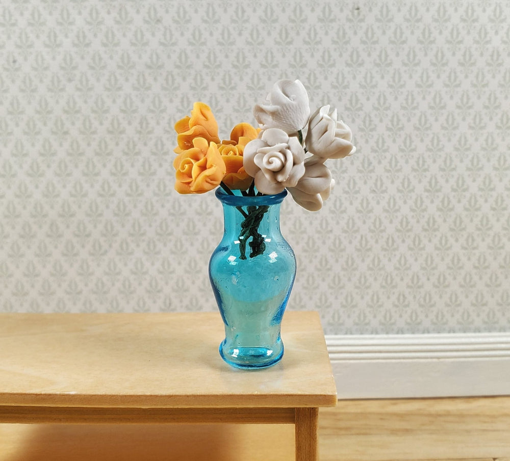 Dollhouse Glass Pedestal Vase Large Aqua Color 1:12 Scale some color flaws - MiniatureCrush