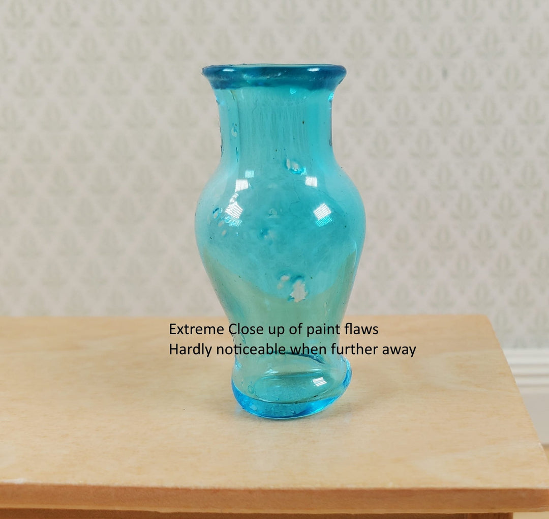 Dollhouse Glass Pedestal Vase Large Aqua Color 1:12 Scale some color flaws - MiniatureCrush