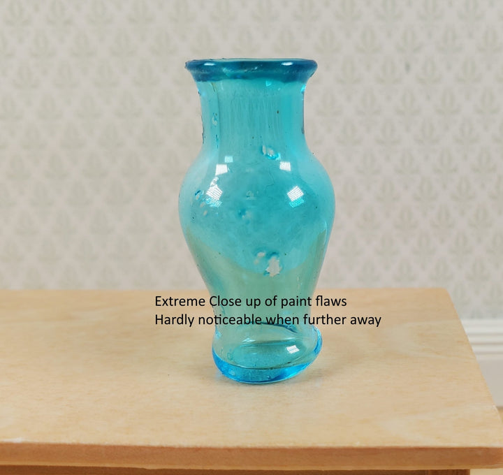 Dollhouse Glass Pedestal Vase Large Aqua Color 1:12 Scale some color flaws - MiniatureCrush