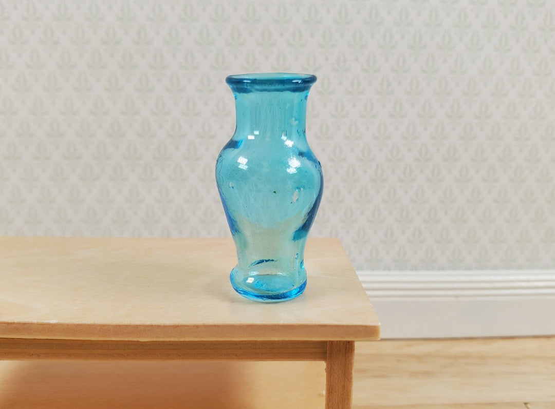 Dollhouse Glass Pedestal Vase Large Aqua Color 1:12 Scale some color flaws - MiniatureCrush