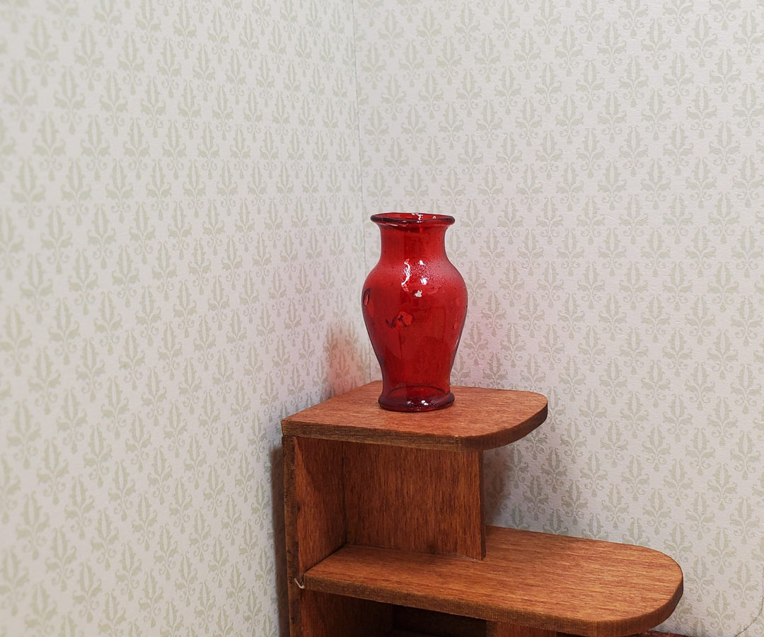 Dollhouse Glass Pedestal Vase Large Red Color 1:12 Scale some color flaws - MiniatureCrush