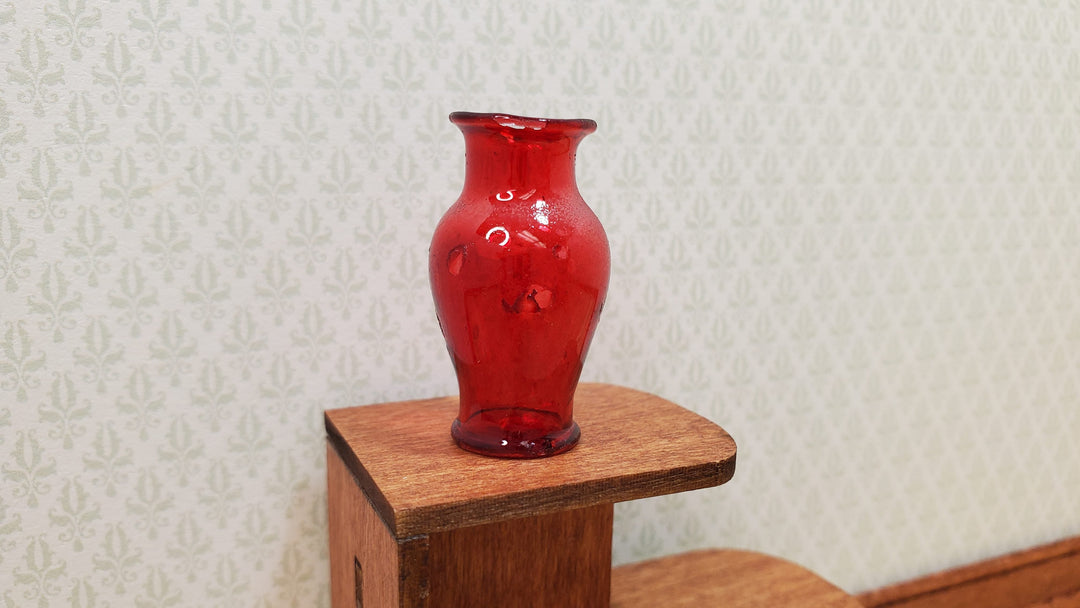 Dollhouse Glass Pedestal Vase Large Red Color 1:12 Scale some color flaws - MiniatureCrush