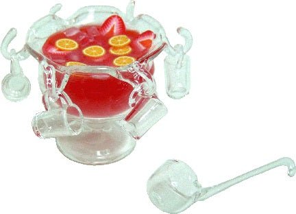Dollhouse Glass Punch Bowl Set with 6 Glasses and Ladle 1:12 Scale Miniature - MiniatureCrush